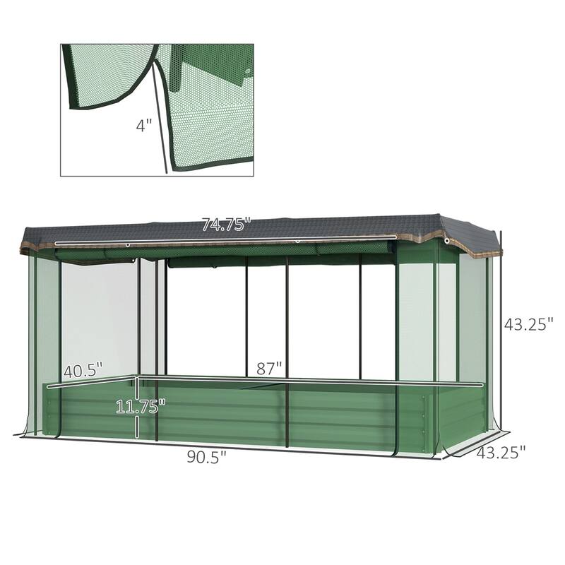 Green Galvanized Steel Raised Garden Bed with Crop Cage and Shade - Green-Black