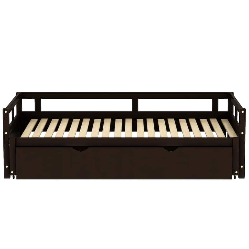 Black Twin Size Pine Wood Extending Daybed with Twin Size Trundle, Sturdy Frame, Slat Kit Included