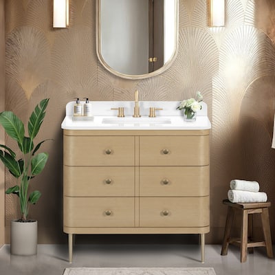 Serena Bathroom Vanity in Light Oak with White Engineered Stone Top