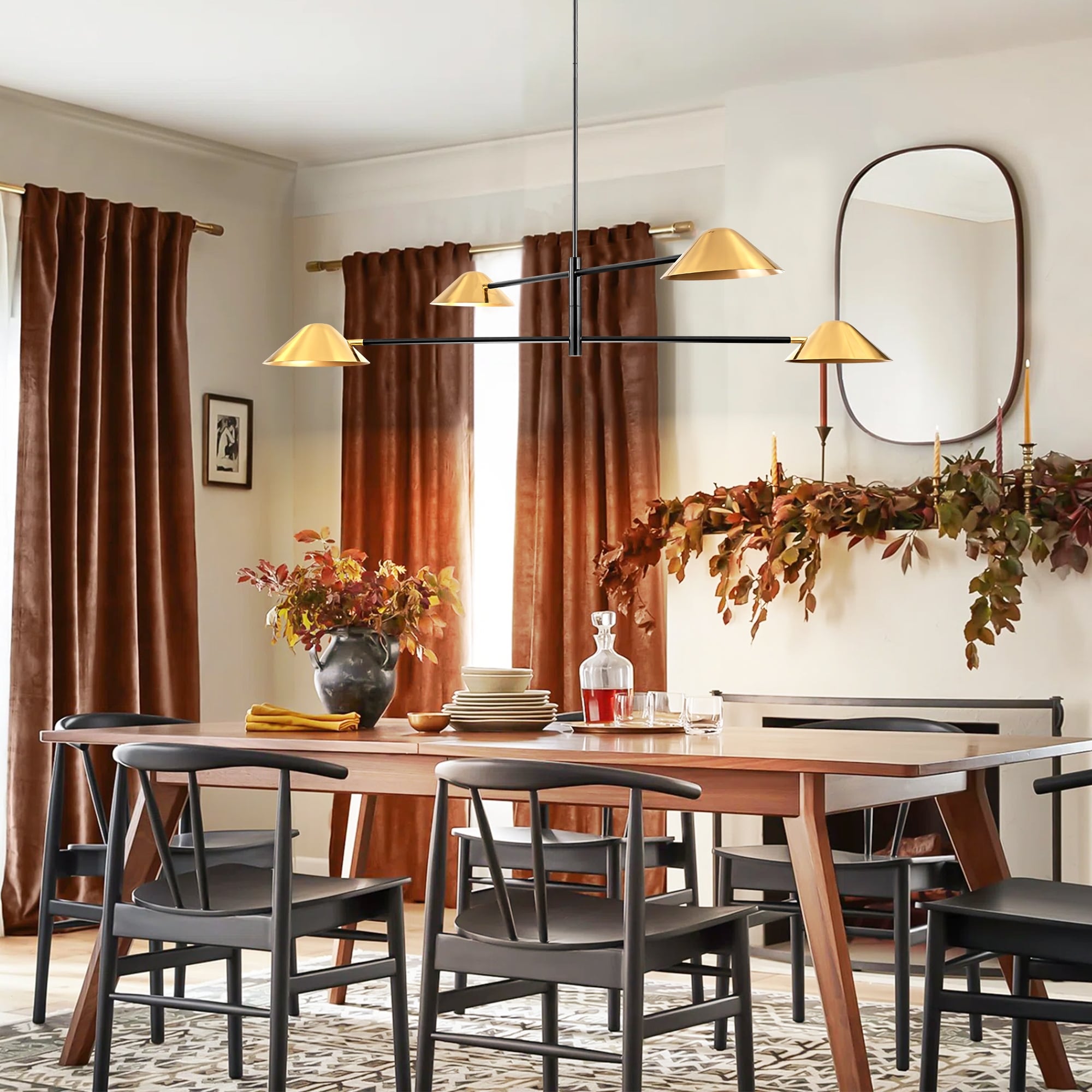 Rennnsan 4-Light Brass Industrial Linear Chandelier for Dining