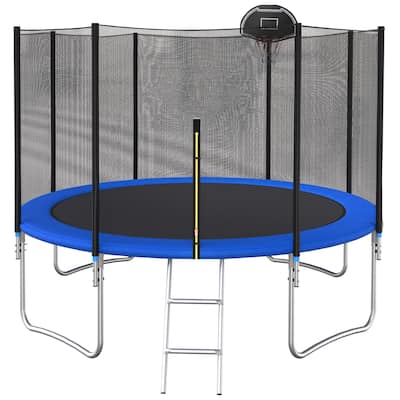 12 Ft Trampoline Outside Safety Net With Basketball Hoop, High Tensile and Durable, Difficultly Bent Steel Frame