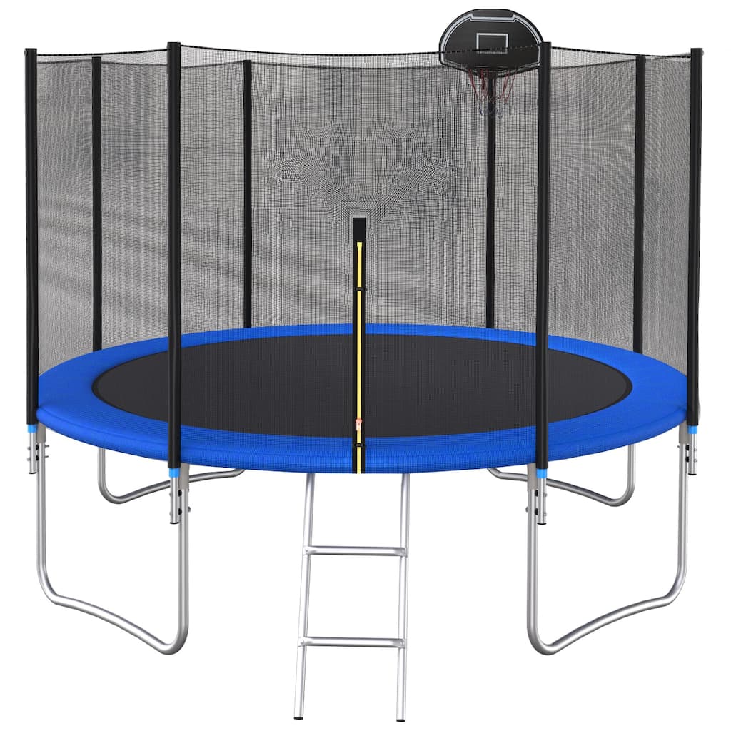 Outdoor Recreational Trampoline - Safety Enclosure Net, Basketball Hoop - Blue - 144