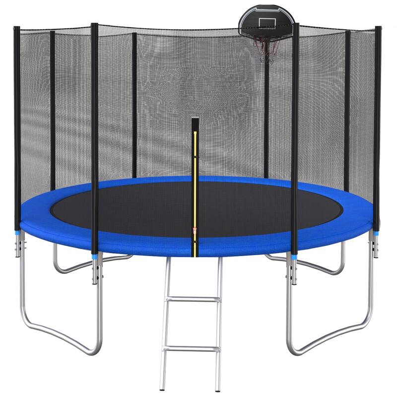 Top Quality 12 FT Outside Trampoline complete with Safety Net and Basketball Hoop - Blue