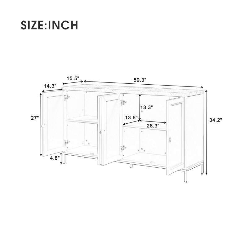 Light Gray Buffet Cabinet Sideboard Faux Marble Table Top Console Table