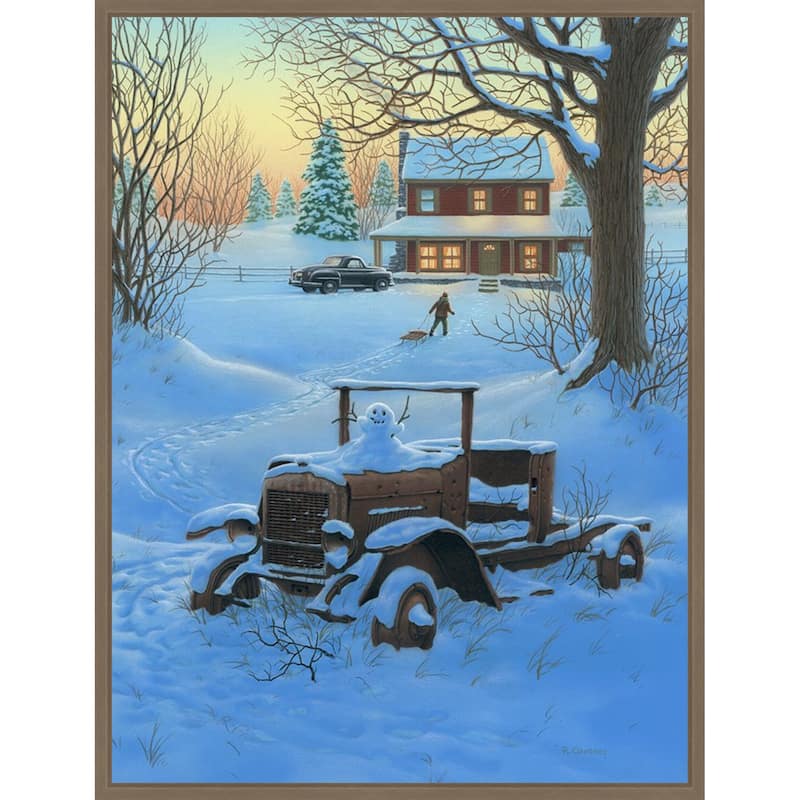 The Little Snowman by Richard Courtney (23 x 30 in.), Framed Canvas Wall Art Print - Sylvie Dark Gold