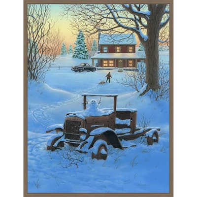 The Little Snowman by Richard Courtney (23 x 30 in.), Framed Canvas Wall Art Print - Sylvie Dark Gold