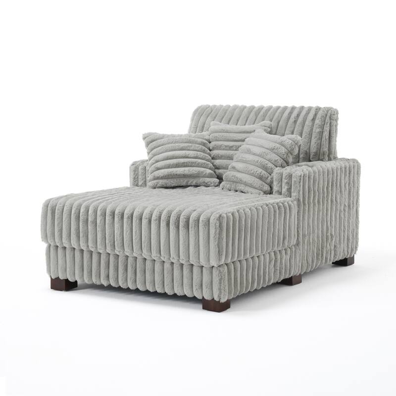 41.7" W Upholstered Plush Corduroy Chaise Lounge withe Pillows - Light Grey