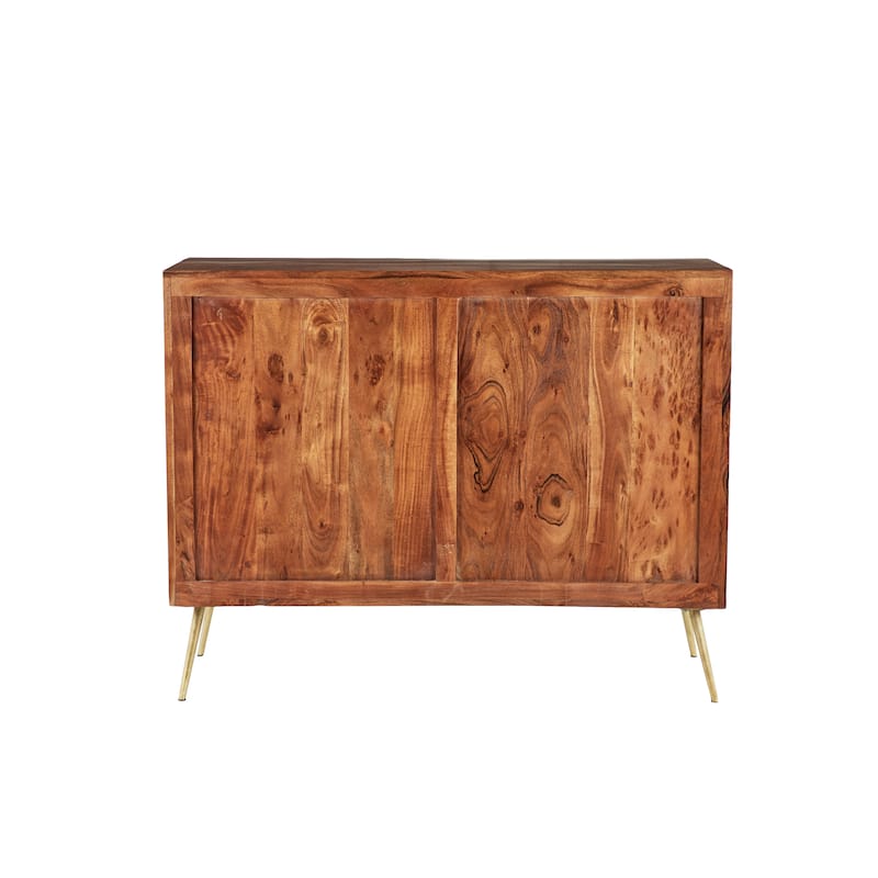 Brown Wood With Gold Accents Mid Century Modern Glam Buffet Cabinet - 46 x 16 x 36