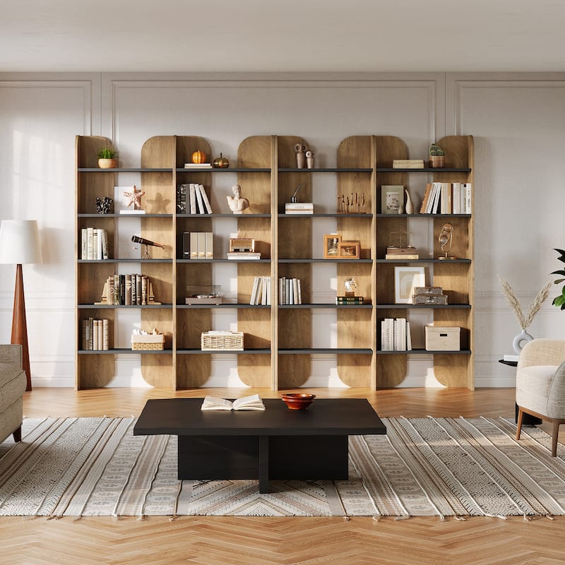 70.87" 5-Tier Double Wide Bookshelf, Open Shelves Tall Floor Standing Bookcase Storage Accent Shelf