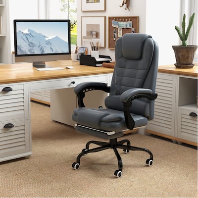 Ergonomic Rolling Vibration Massage Office Chair with Reclining Backrest, Adjustable Height and Retractable Footrest
