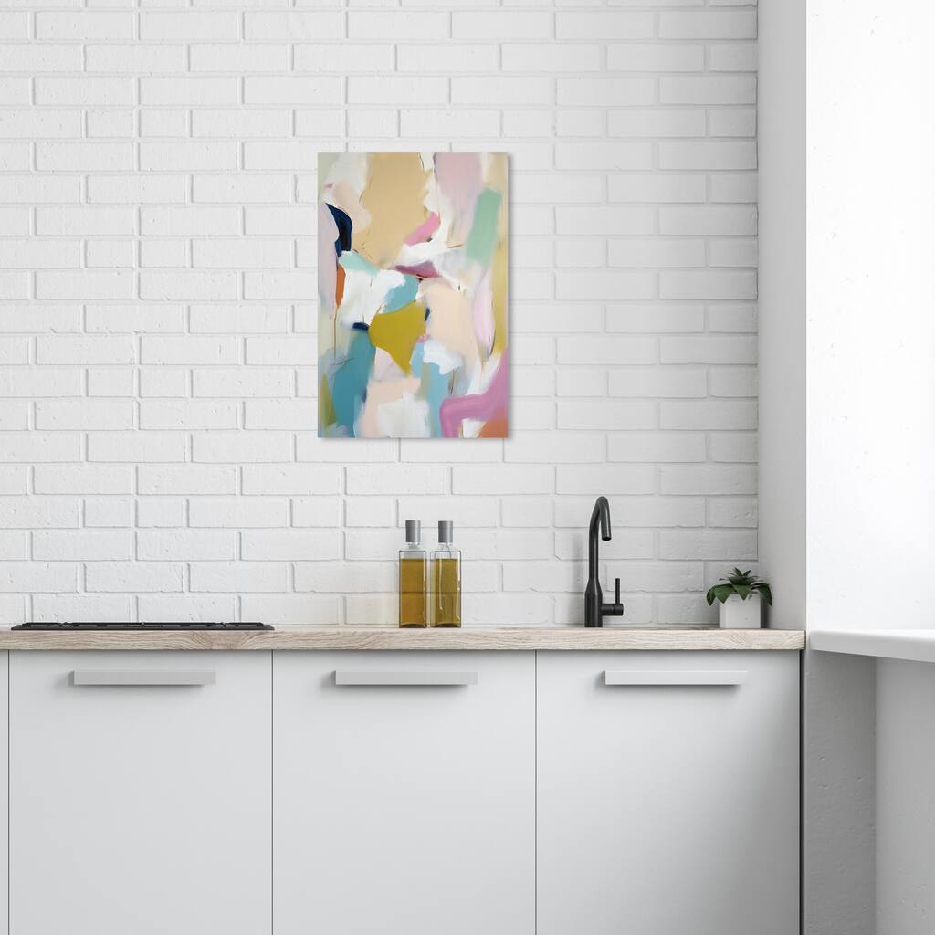 Wynwood Studio Abstract Morning Walk Pastels White and Cream White Modern & Contemporary Wall Art Canvas Print