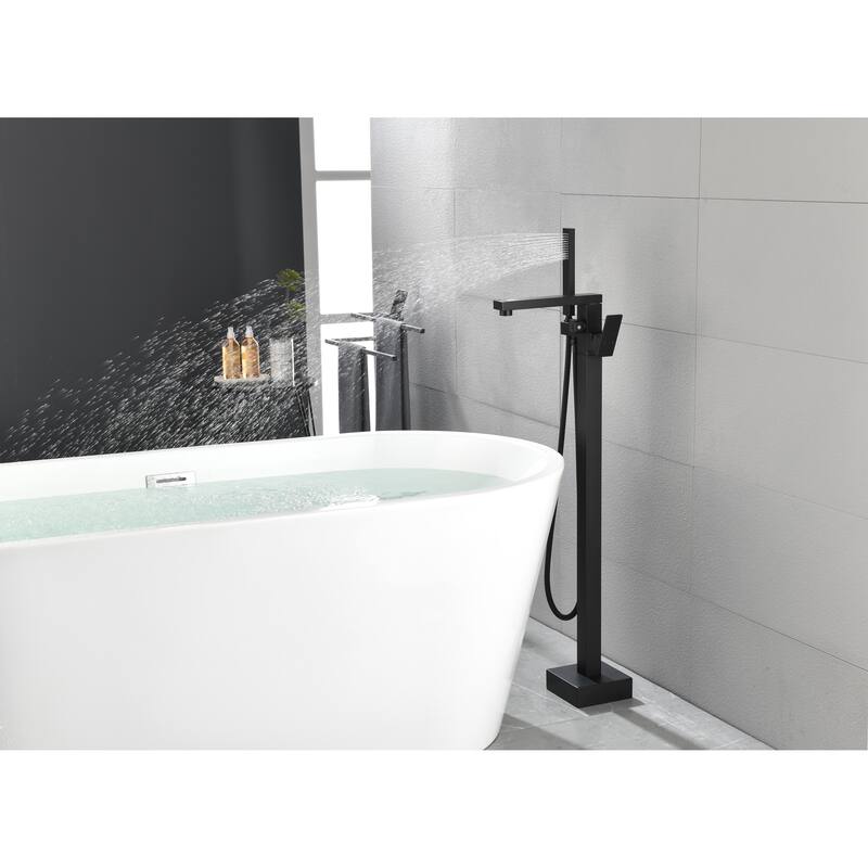 Floor Mounted Tub Faucet High Flow Freestanding Tub Filler Faucet with Handheld Shower Head and Swivel Spout
