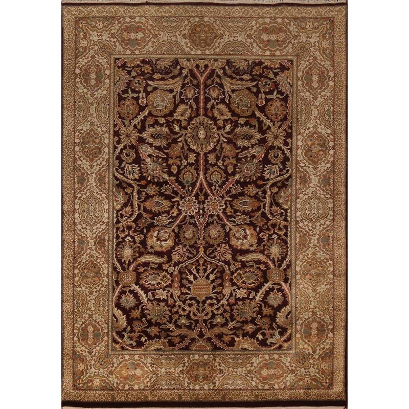 All-Over Floral Agra Oriental Area Rug Hand-Knotted Wool Carpet - 4'1"x 5'11"
