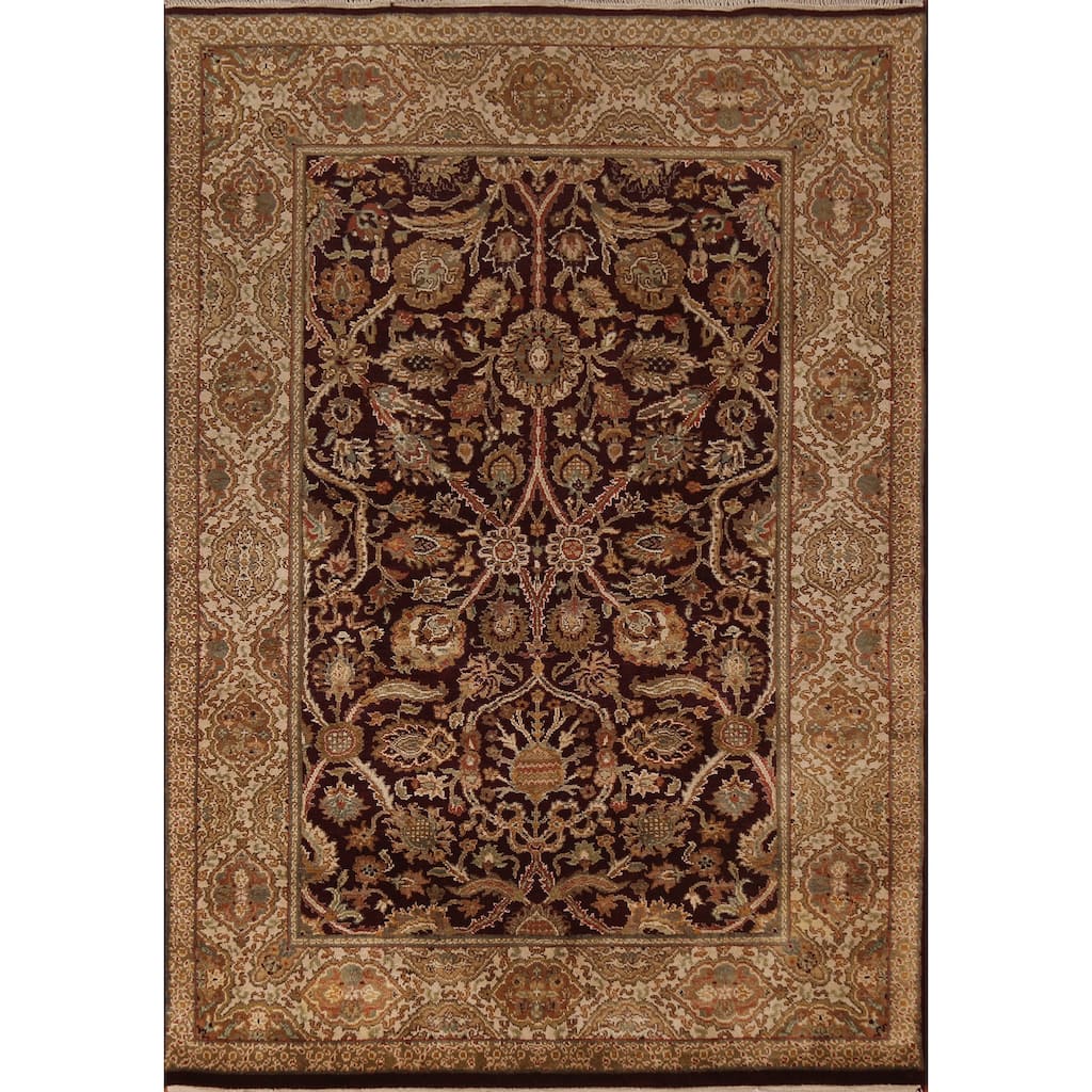 All-Over Floral Agra Oriental Area Rug Hand-Knotted Wool Carpet - 4'1"x 5'11"