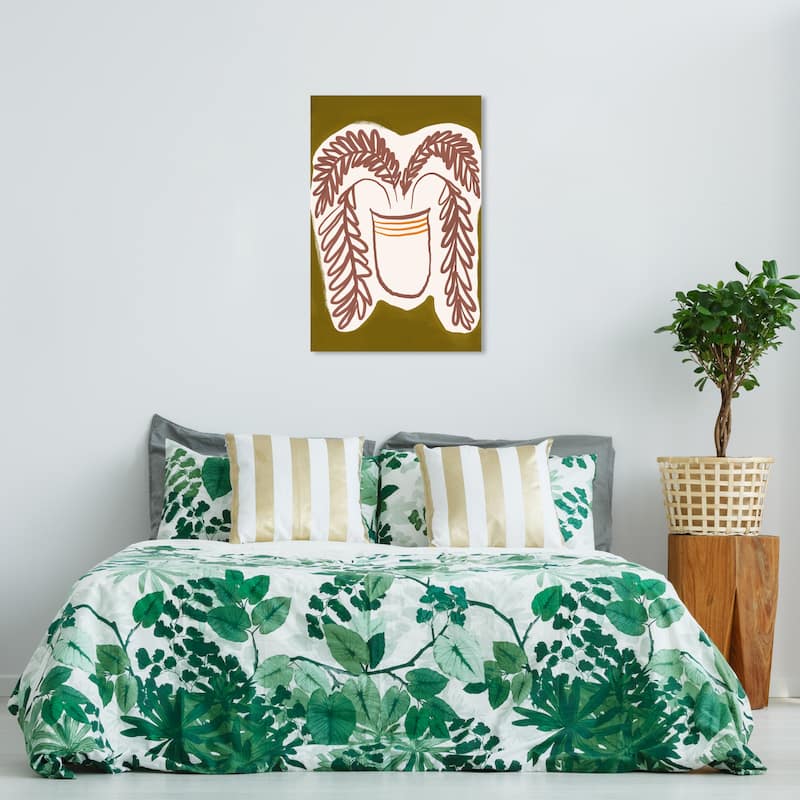 Wynwood Studio Canvas Floral and Botanical Palm Olive Oil Brown and Cream White Modern & Contemporary Wall Art Canvas Print - 36 x 24