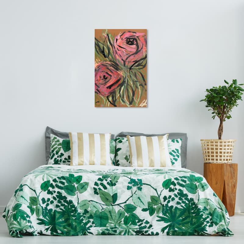 Wynwood Studio Canvas Floral and Botanical Rustic Roses Pink and Modern & Contemporary Wall Art Canvas Print - Pink, Black - 36 x 24