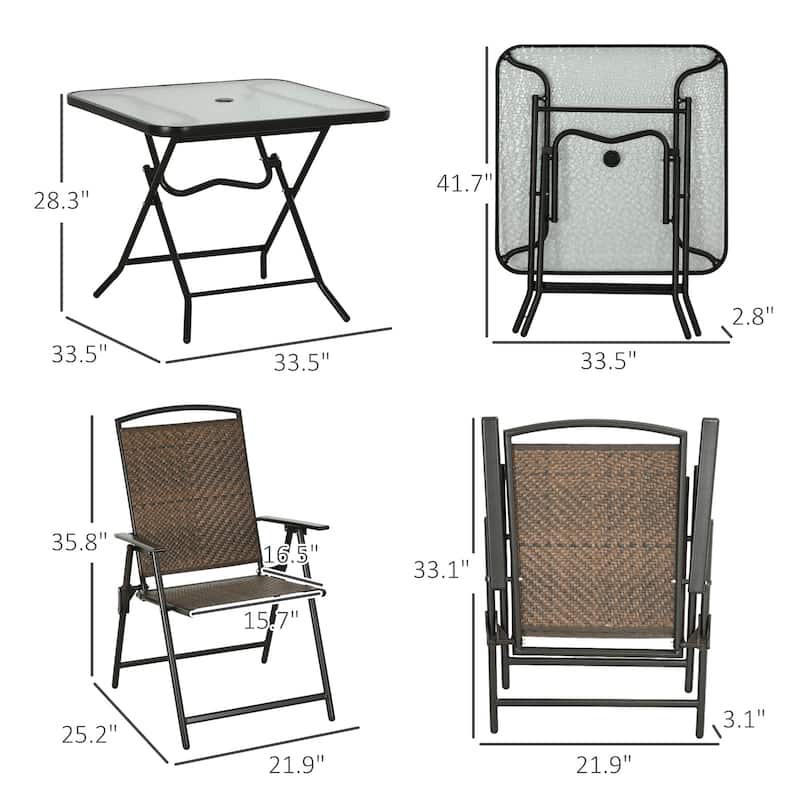 5 Pieces Wicker Patio Dining Set,Foldable Outdoor Table and Chairs,Wicker Furniture Dining Set with Umbrella Hole
