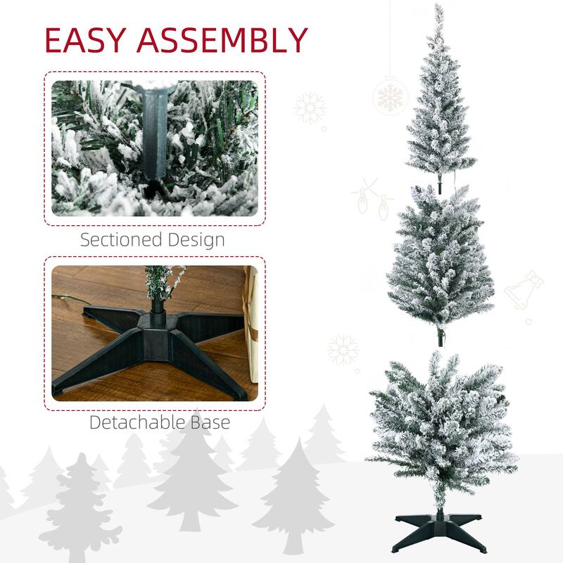 HOMCOM 6' Tall Pre-Lit Slim Noble Fir Artificial Christmas Tree with Realistic Branches, 170 Warm White LED Lights and 390 Tips