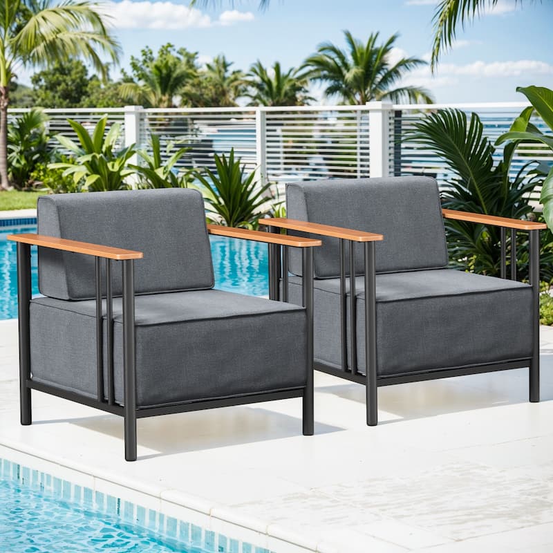 Gymojoy Luxury Patio Chair Set of 2 - 10" Extra Thick Cushions & Industrial Steel Frame - All-Weather Outdoor Furniture