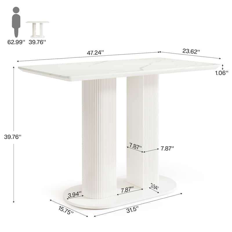 Counter Height Bar Table, Rectangular Pub Table with Faux Marble Tabletop, Home Bar Unit for Kitchen