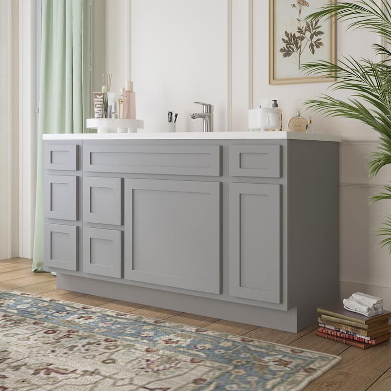 Vanity Art 60" Oak Freestanding Bathroom Vanity Cabinet without Top