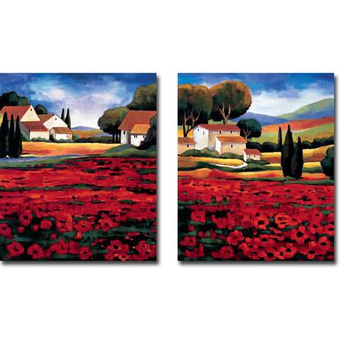 Poppy Field I & II by Janine Clarke 2-pc Gallery Wrapped Canvas Giclee Set (24 in x 20 in Each Canvas in Set)