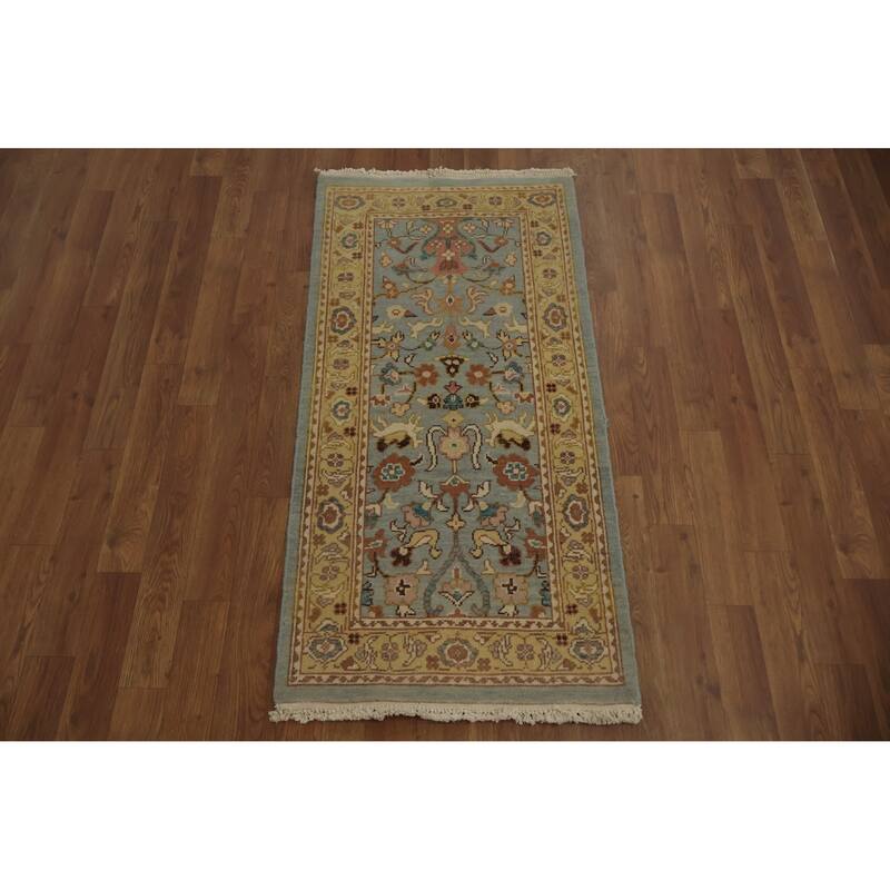 Hand Knotted Oriental 100% Wool Carpet Traditional All-Over Navy Blue & Blues Ziegler Area Rug - 4' 0'' X 2' 0''