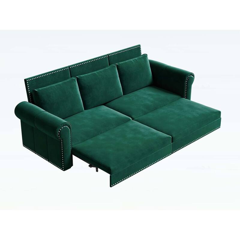 Pull Out Sofa Bed with Nailhead Trim & Rolled Arm,Multi-Functional for Living Room
