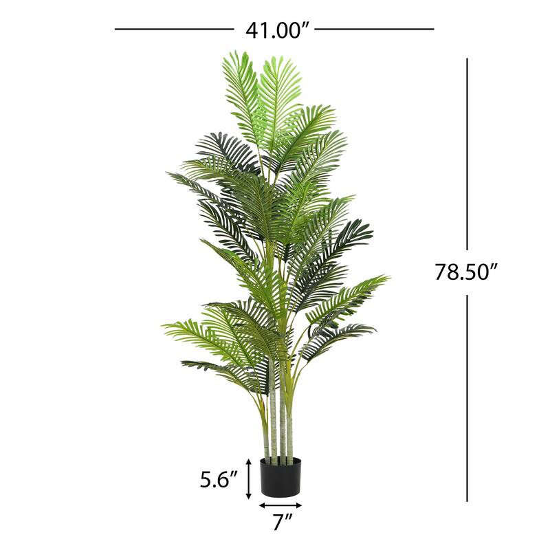 78 Inch Artificial Palm Tree Set of 2 in Pot Green Polyester Fronds No Assembly Indoor Tropical Decor