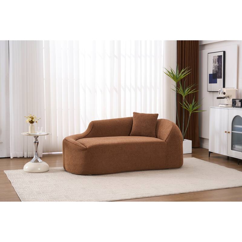 LY-048 Compression Curved Chaise Longue Chair Indoor, Modern Chenille Loveseat Couch