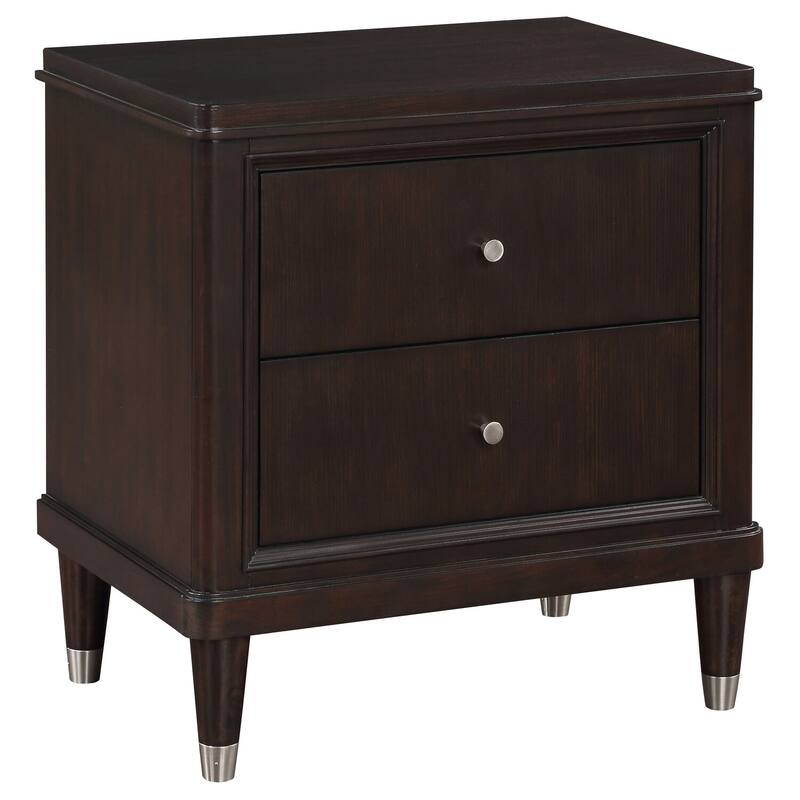 Brown Modern 2-Drawer Nightstand with Felt Lined Top Drawer, Cedar Bottom Drawer and Metallic Finish Caps