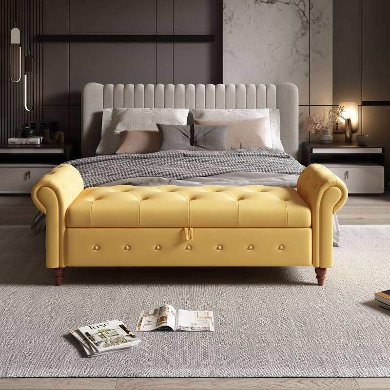 63" Fabric Bed Bench With Storage