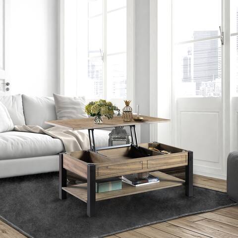 Extendable Lift Top Coffee Table with Hidden Storage Wood Desk for Living Room