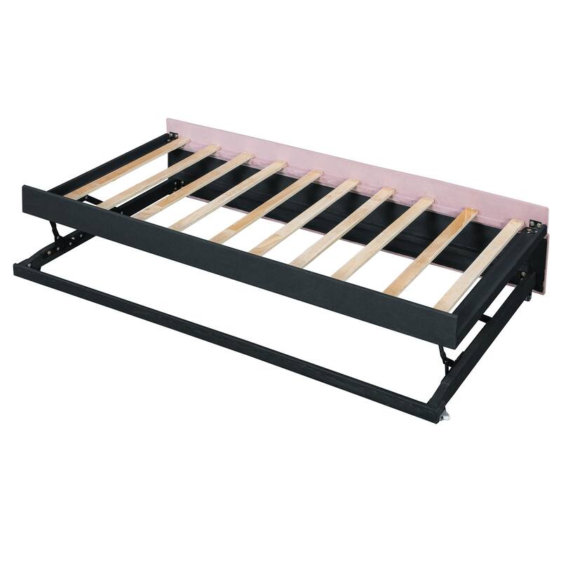 Upholstered Daybed Twin Size Daybed with Pull-Out Lift-Up Trundle and Nailhead Trim Armrest Velvet for Bedroom Apartment