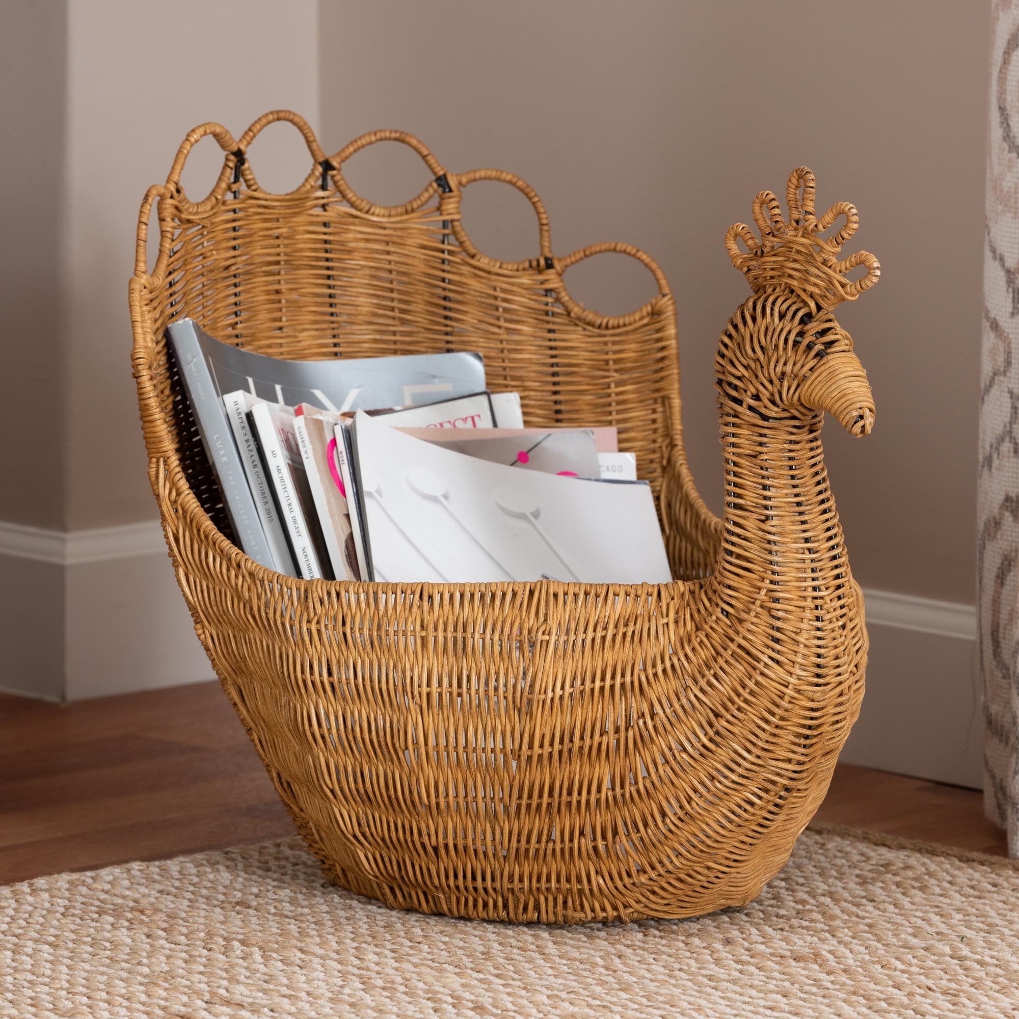 Florabel Natural Rattan Peacock Basket - Handwoven Wicker Storage Solution