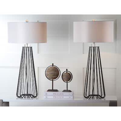 SAFAVIEH Lighting Toya 34-inch Black Iron Modern Industrial Table Lamp (Set of 2) - 17"x17"x34" - 17Wx17Dx34H