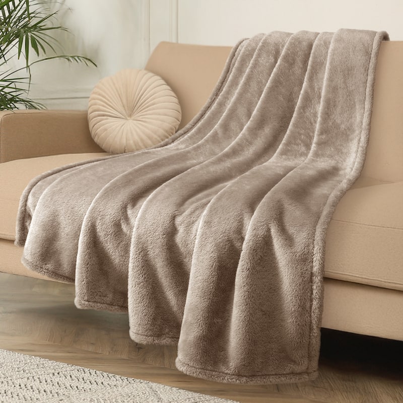 Luxury Double-Sided Plush Fleece Blanket - Ultra-Soft, Reversible, All-Season Comfort Throw - Taupe - 108 x 90 in