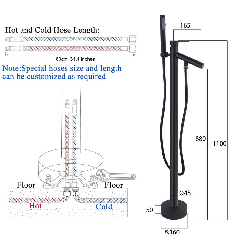 Topcraft Floor Mounted Bathtub Filler with Handheld Showerhead