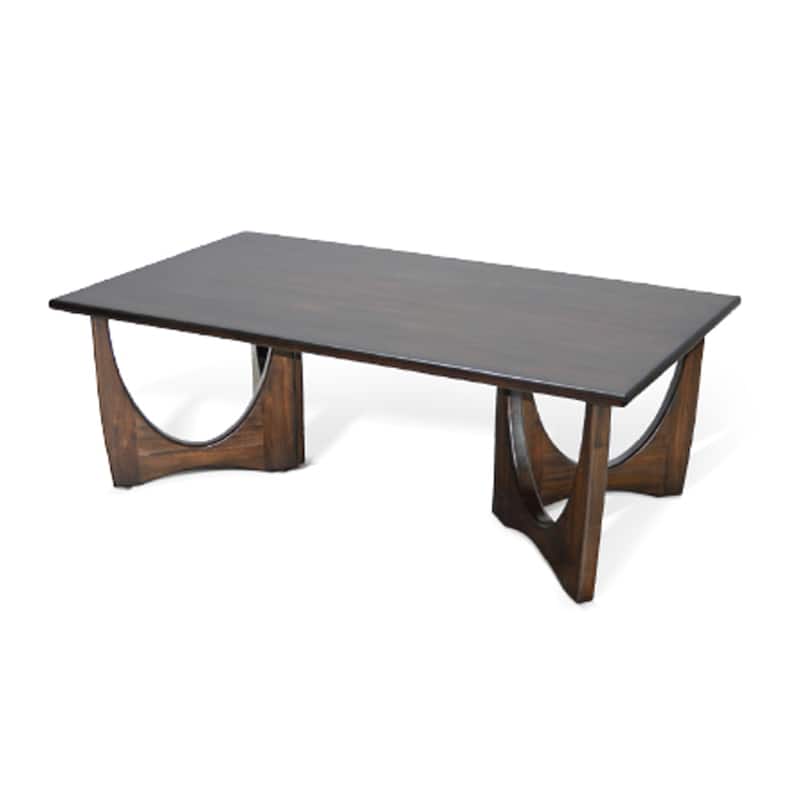 Natra Coffee Table, 52 Inch Rectangular, Sculpted Solid Wood Dark Brown