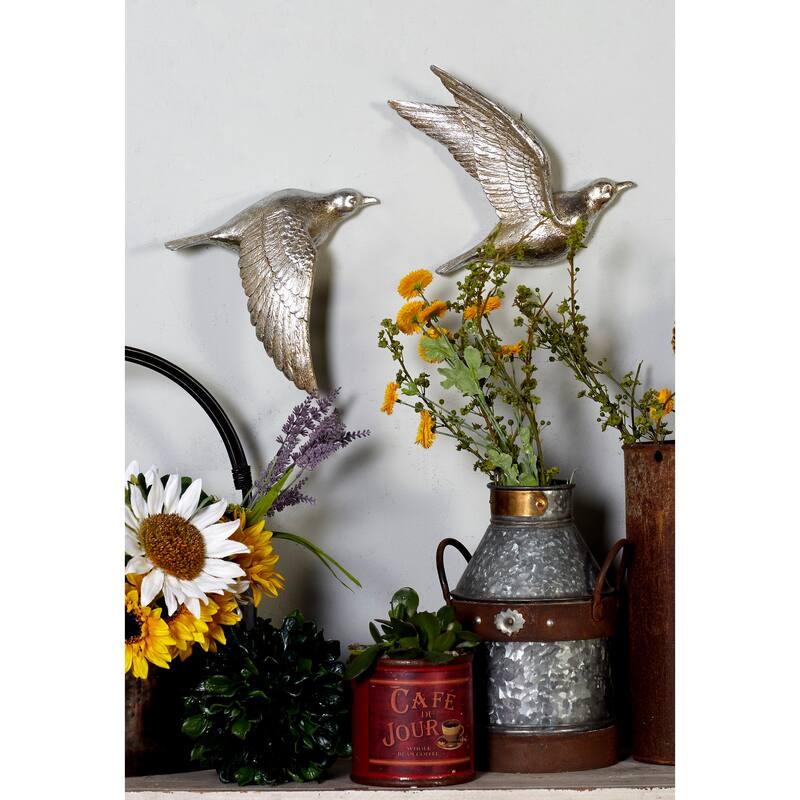 Polystone Weathered 3D Floating Bird Wall Decor (Set of 3) - Dark Brown, Gold, Silver - Silver - 10", 9", 9"H