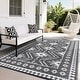 preview thumbnail 17 of 22, Garvee Vintage Geometric Diamond Outdoor Patio Rug 8'x10' - Grey White