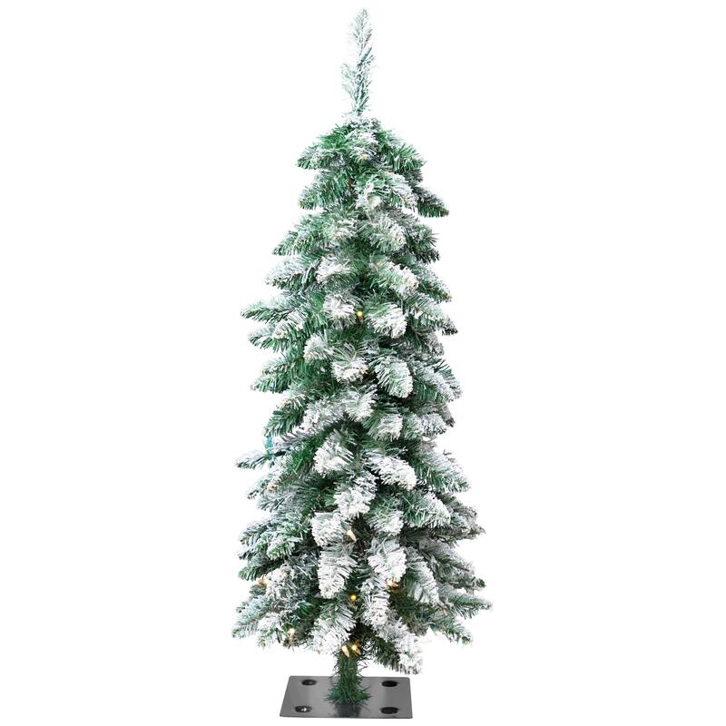 Pre-Lit Pencil Flocked Alpine Artificial Christmas Tree - 3.5' - Clear Lights - 3.5 Foot