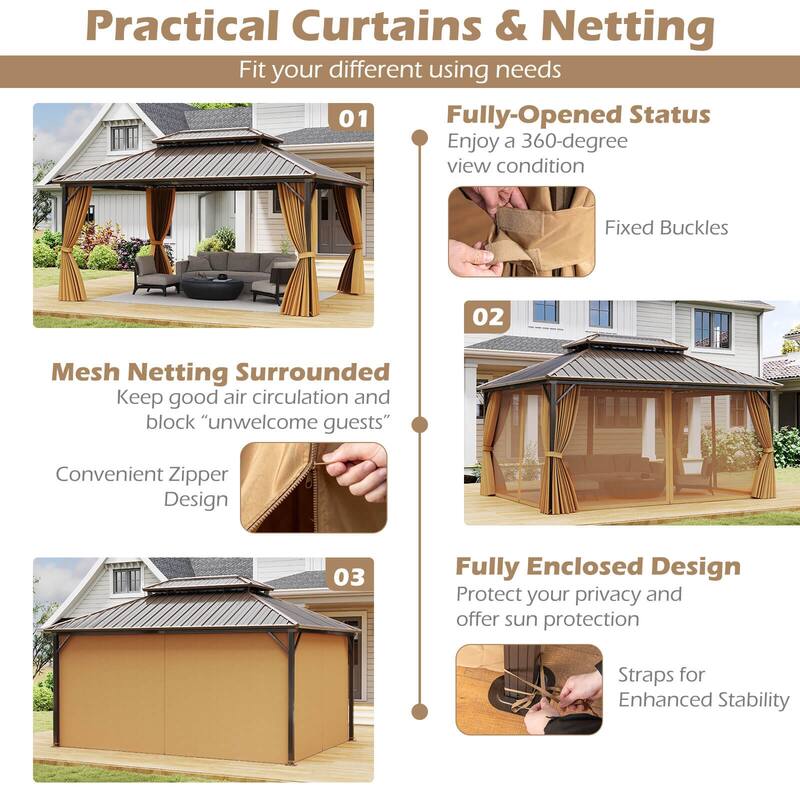 Costway 16 x 12 FT Hardtop Gazebo Aluminum Frame Permanent Pavilion - See Details