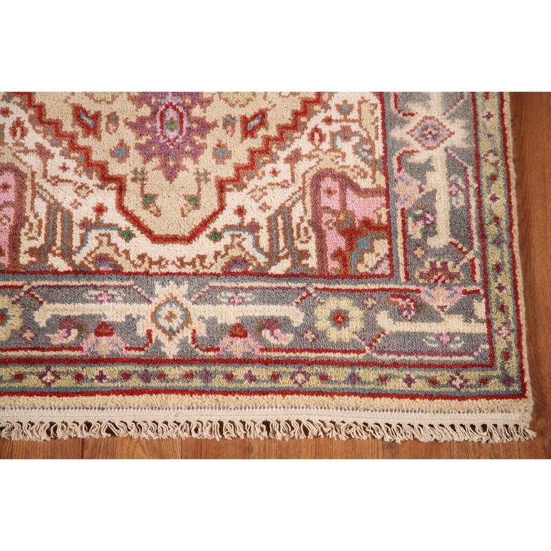 Geometric Beige Heriz-Serapi Foyer Rug Hand-Knotted Wool Carpet - 3'0" x 5'1"