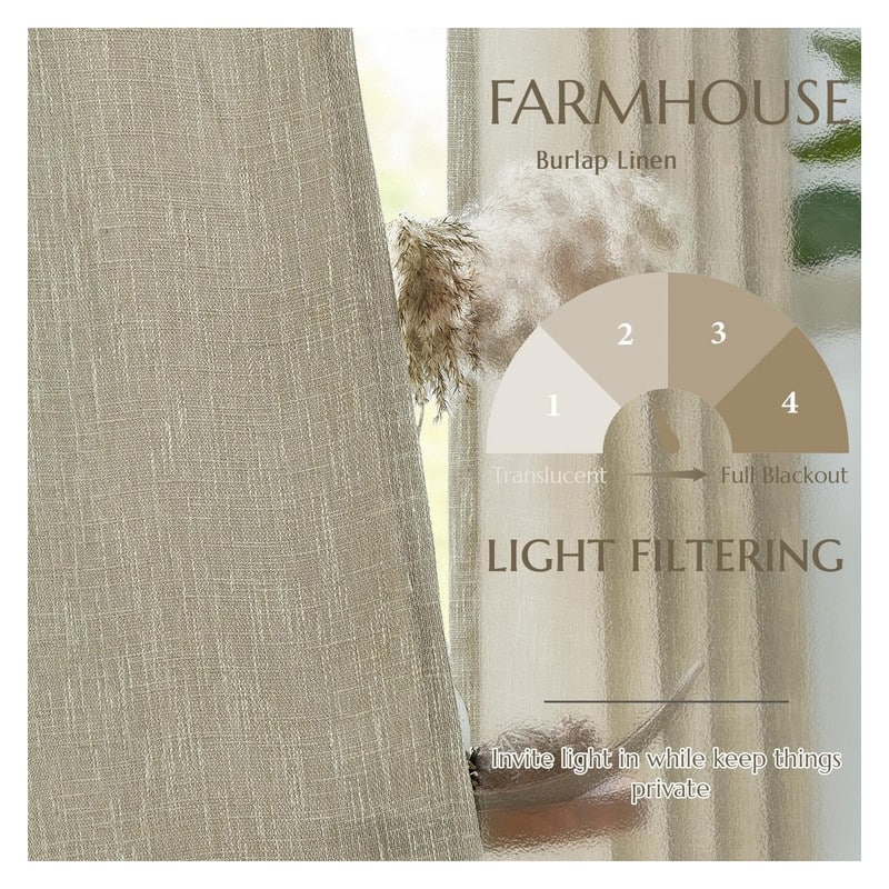 96 Inch Light Filtering Farmhouse Curtains Burlap Look Textured