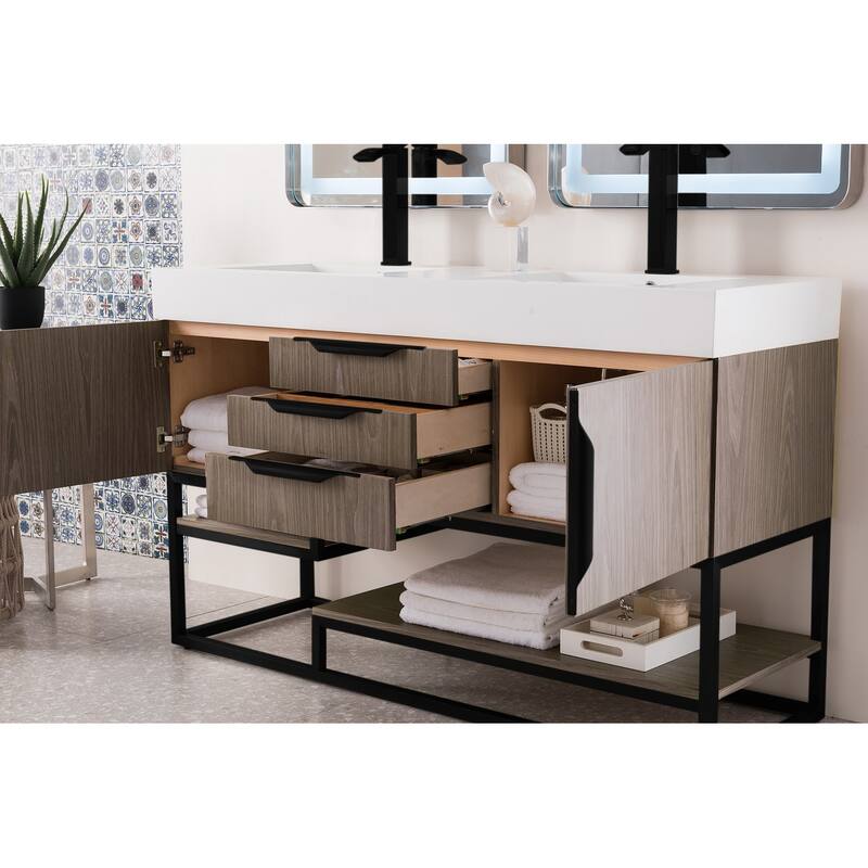 James Martin Vanities Columbia 59" Double Vanity, Ash Gray with Matte Black Hardware