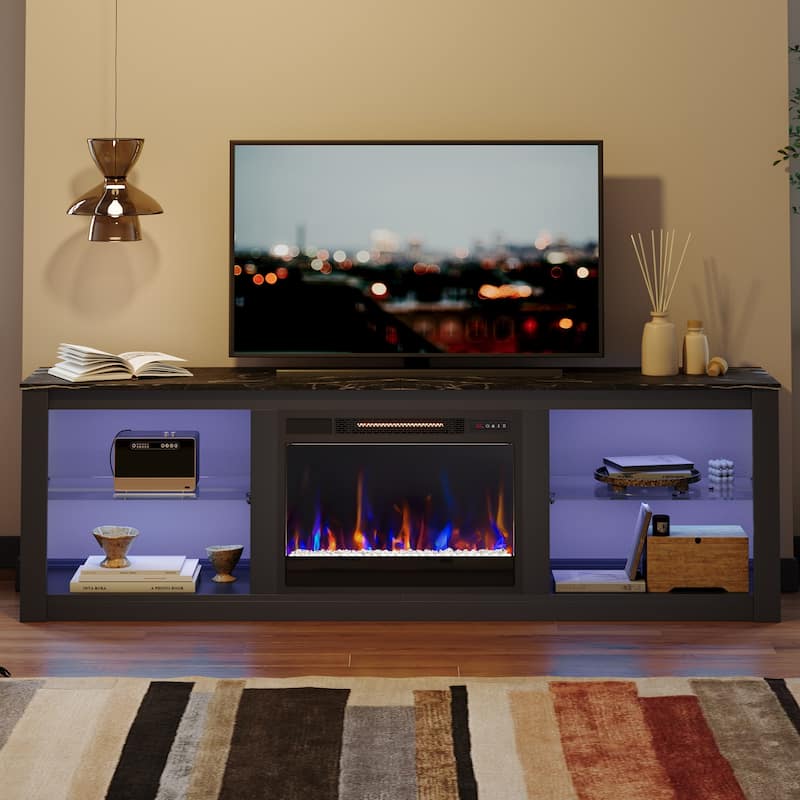 TV Stand for TVs up to 75" with Fireplace, LED Entertainment Center - 71 inch
