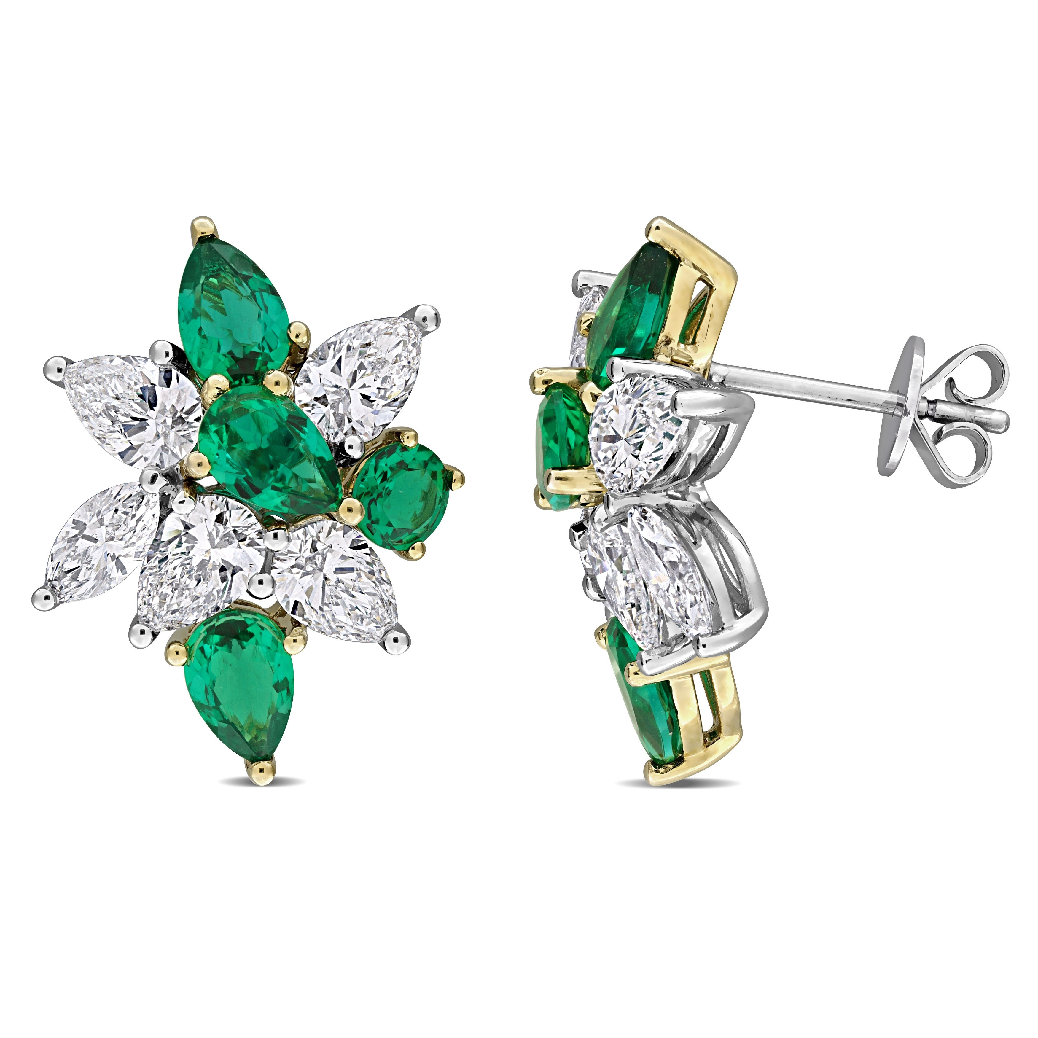 Miadora 3ct TW Lab-Grown Diamond 2 7/8ct TGW Created Emerald Earrings in 18k Two-Tone Gold