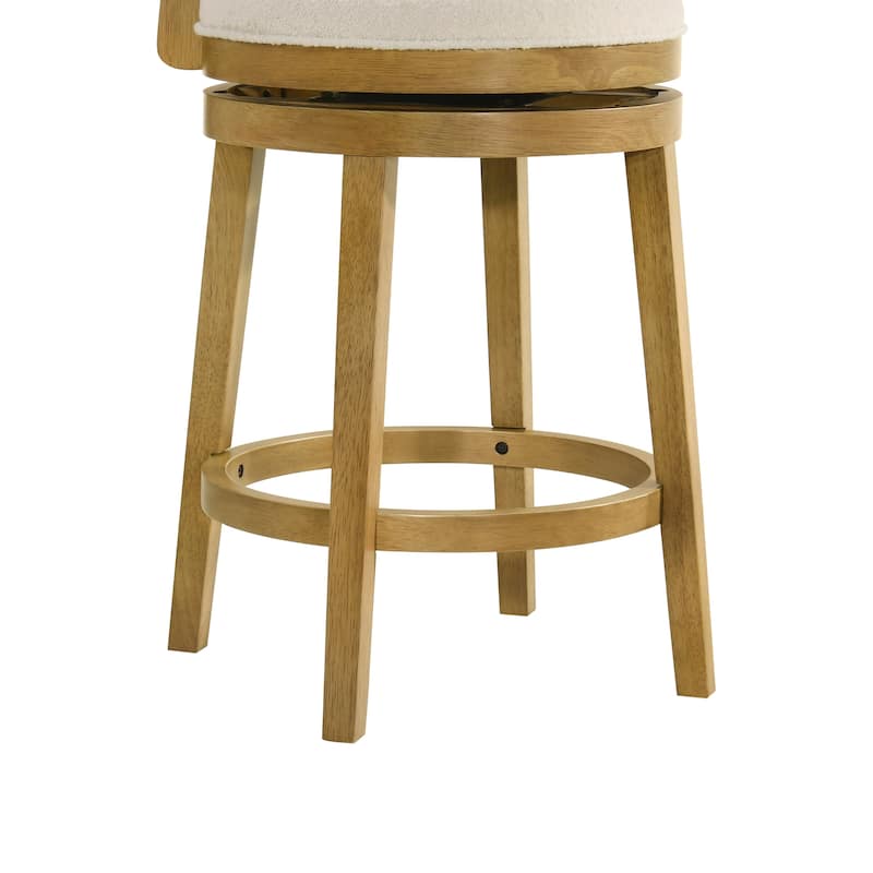 Noely Modern Farmhouse Swivel Wood Counter Height Kitchen Bar Stool with White Boucle Fabric Upholstered Seat