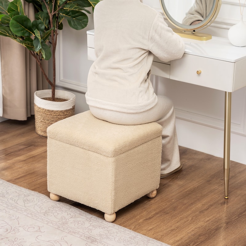 Adeco Floral Printed Linen Cube Storage Ottoman Footrest Footstool
